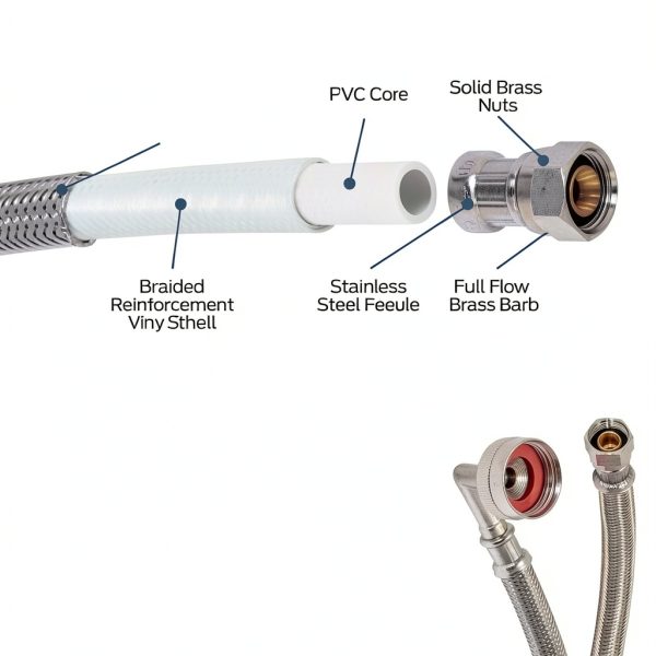 Eastman Quick-Connect Dishwasher Installation Kit, 6 Foot Supply Line, 3/8 Inch Compression x 3/4 Inch FHT, 3-Prong Straight Power Cord, Braided Stainless Steel Dishwasher Connectors, 41140-4