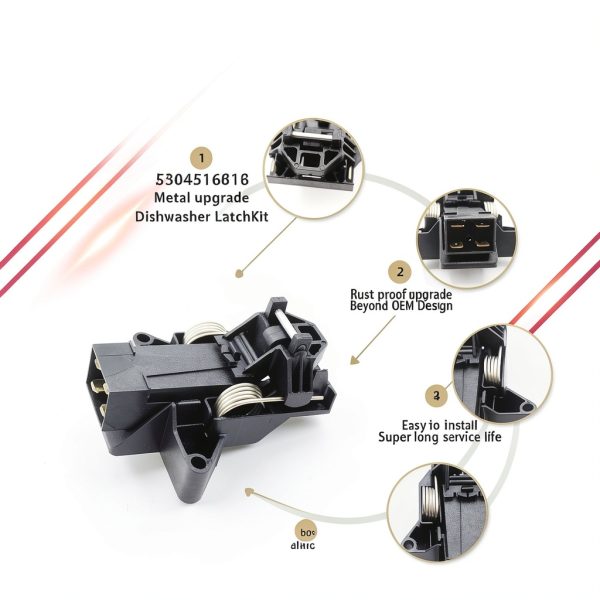 Upgrade 5304516818 Dishwasher Door Latch Kit Replace 5304525218 154543901 154758101 154543901 154722401 Door Latch Compatible Electrolux Kenmore Frigidaire Dishwasher Door - 2 Year Warranty-1