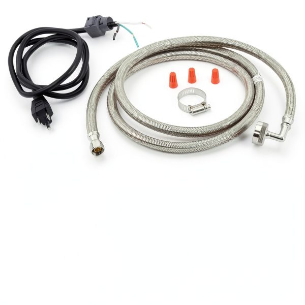 Eastman Quick-Connect Dishwasher Installation Kit, 6 Foot Supply Line, 3/8 Inch Compression x 3/4 Inch FHT, 3-Prong Straight Power Cord, Braided Stainless Steel Dishwasher Connectors, 41140-2